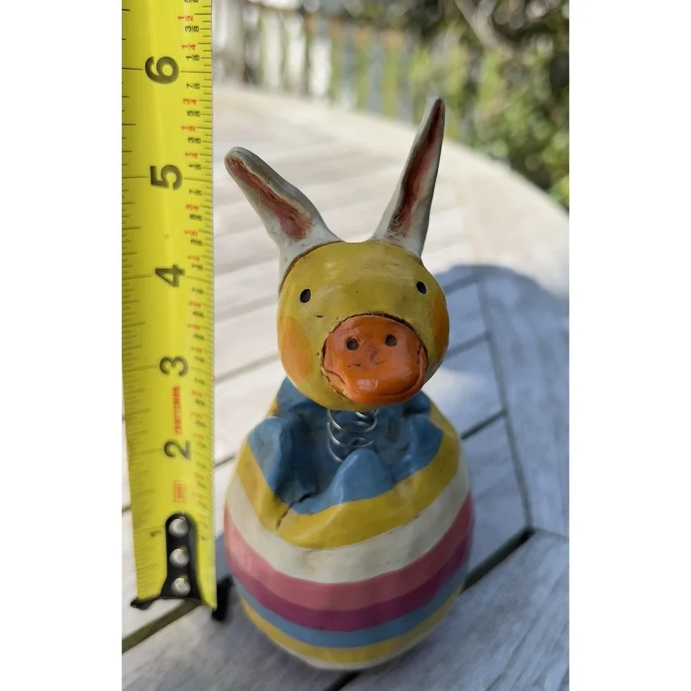 Penny McAllister Duck With Bunny Ears folk art Stripe Egg Easter 2003 Bobblehead